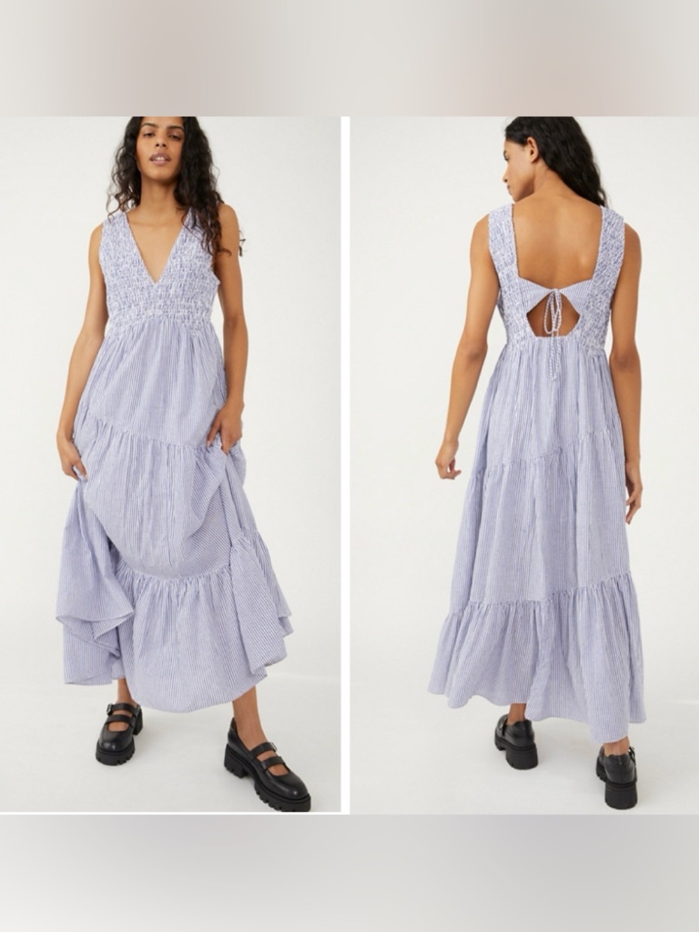 Free People Juno Maxi Dress in blue and white stripes size S